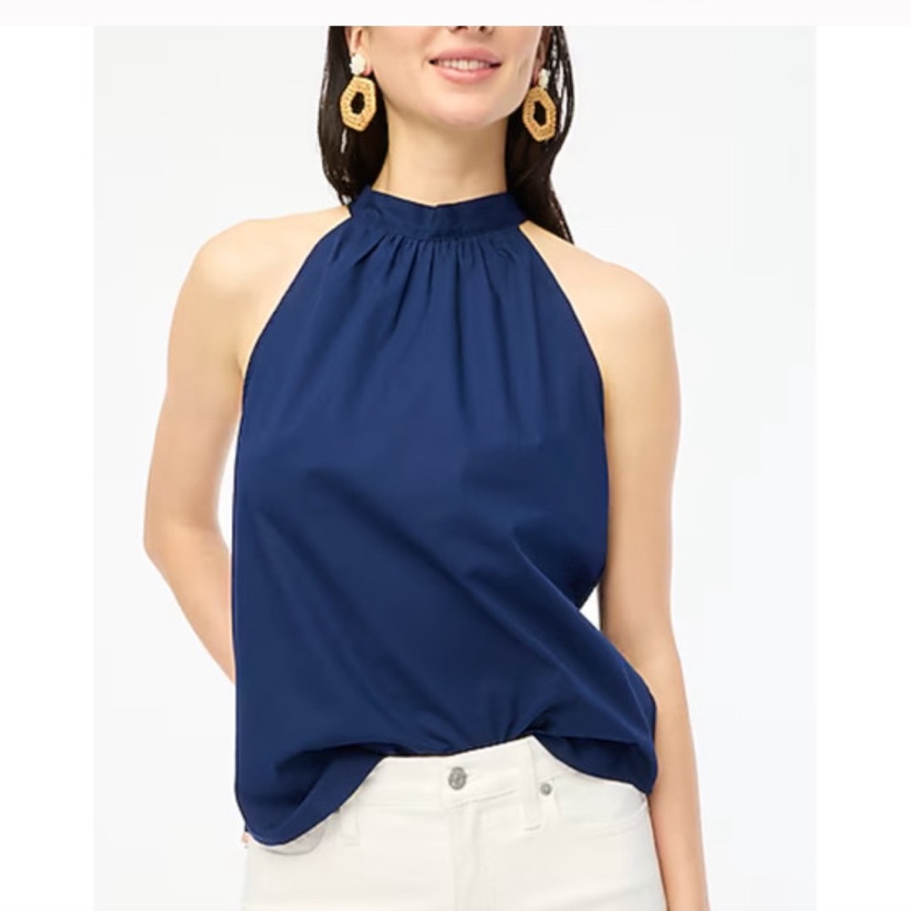 NWT J.crew Factory Bow-back halter top in Navy BY432 Size XXS $79